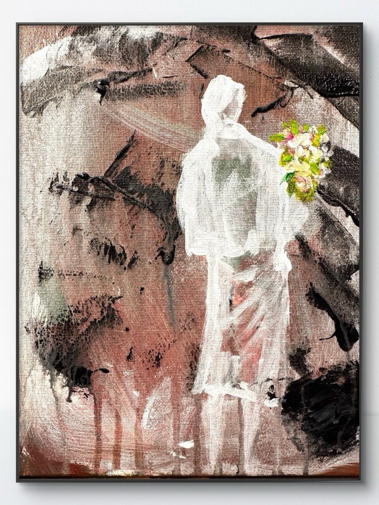 Original Fine Art Abstract Expressionism 8×10 Woman Flowers Handmade Signed 187