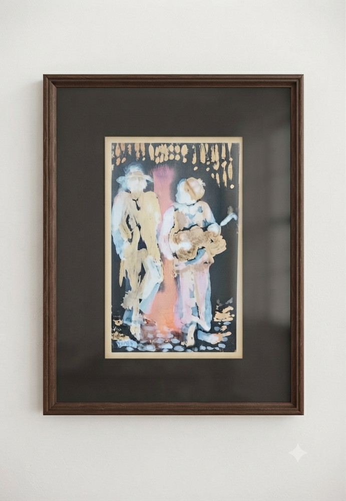 Yael Paris Signed RARE Vintage Painting Art | Musician Duo Street Scene Luxury
