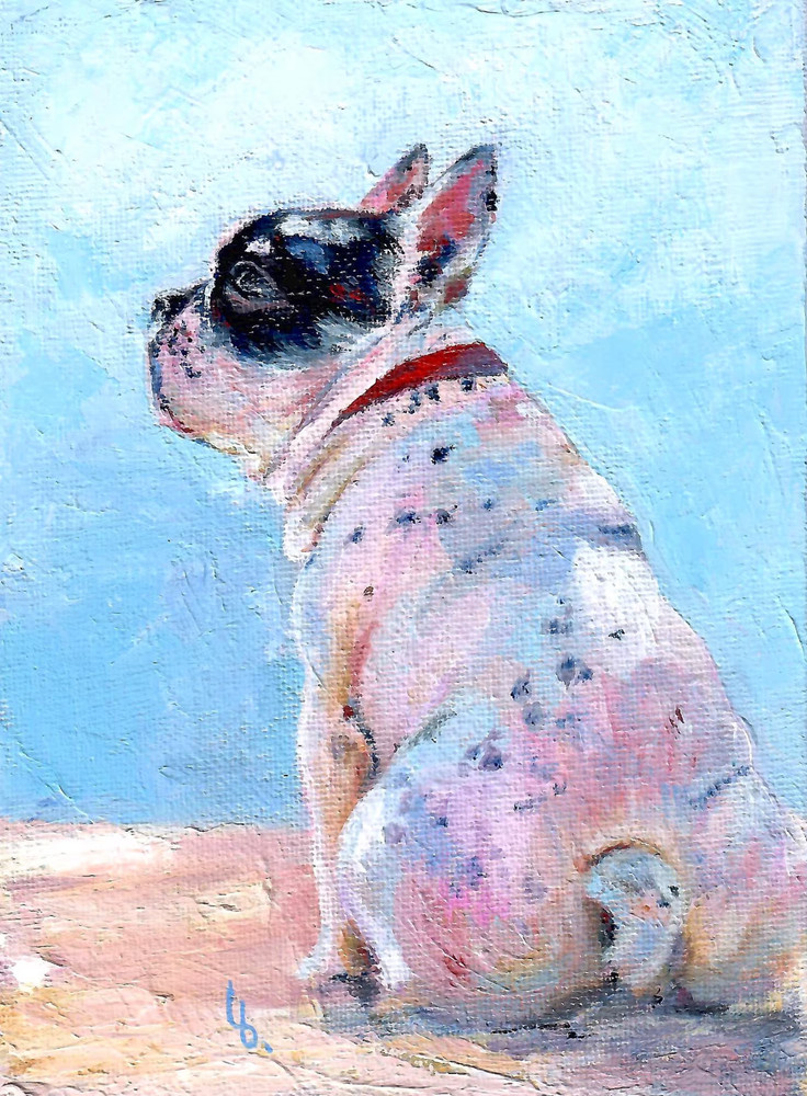 French Bulldog Original Oil Painting, Dog Art Work, Pet Portrait Paint, 5×7″
