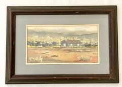 Vtg Al Jones Original Watercolor Painting Western Desert Landscape Church 18”