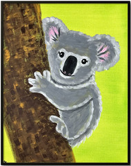 Baby Koala Australian Wildlife Original Primitive Painting Animal Art OOAK 11×14