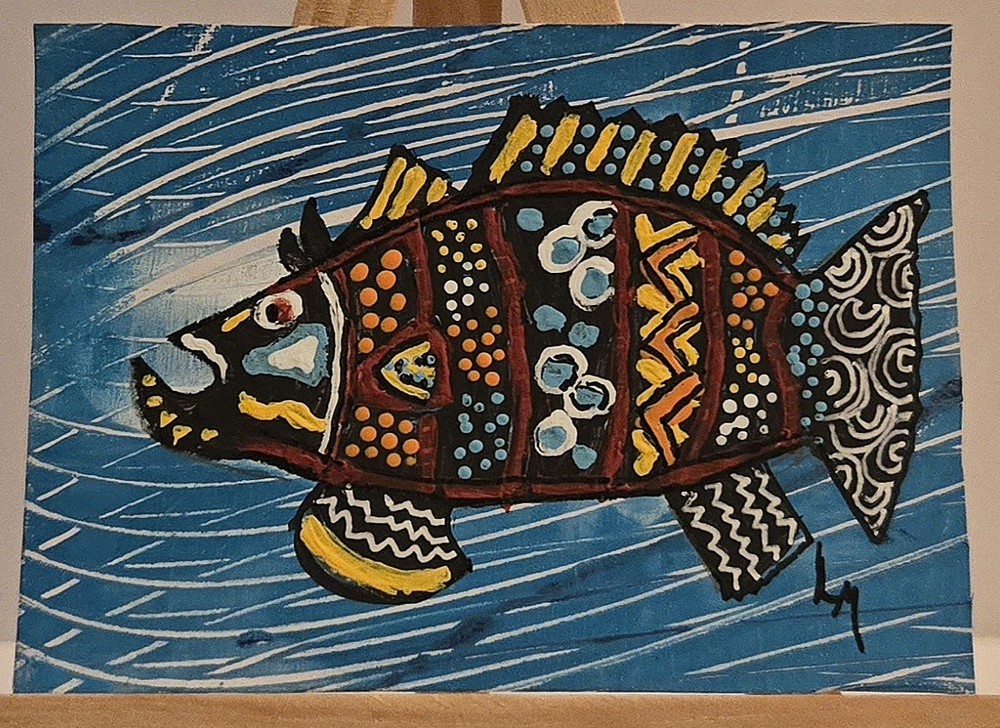 ACEO Original Painting Australia Barramundi Fish by Backyard Jungle Art