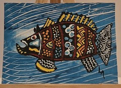 ACEO Original Painting Australia Barramundi Fish by Backyard Jungle Art