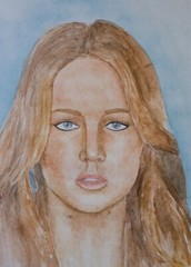 Jennifer Lawrence. Watercolor portrait by me. 2014. 11.5×8.5 in