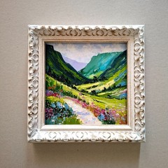 Scottish Highlands Thistle Oil Painting, Impasto Mountain Meadow Unframed 6×6