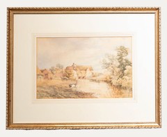 W. S. S. – 19th Century Watercolour, Farm by the Stream