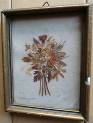 FOLK ART VINTAGE FLORAL BOTANICAL DRY PRESSED FLOWERS, MYSTERY SIGNED VINTAGE