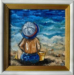 Beach Boy Painting Seascape Original Art Abstract Wall Art Children Artwork Boy