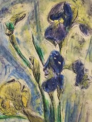 Vintage Original Signed Ron Edge Watercolor & Ink Painting 22×18 Framed Art Iris