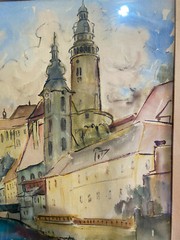 ::AQUARELL ANSICHT VON KRUMAU IN BÖHMEN 1939 TSCHECHIEN ANTIK SIGNIERT SELTEN