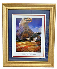 American Bald Eagle Painting „Fields of Freedom“ Framed 20″x24″