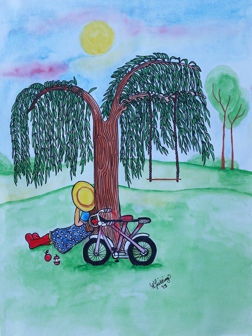 Original Summer Sun Illustration Mixed Media on Paper