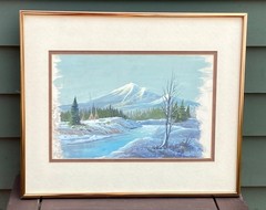 Winter Teepees by Stream Western Gouache on Artboard 14”x17”, Unsigned