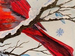 9 x 12 Framed Original Acrylic Painting with Pen………“ Cardinal in the Snow“