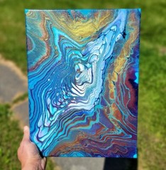 Acrylic Pour Painting On Stretched Canvas, 12 X 16, Cloud Painting, Fluid Art