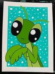 Original ACEO Mantis Bug Watercolor Artwork Pen Collectible Atc Insect Small Art