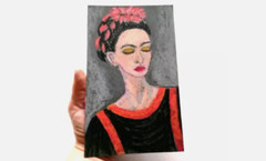 Portrait of Frida Kahlo in oil pastel on sandpaper. No frame.23×14 cm