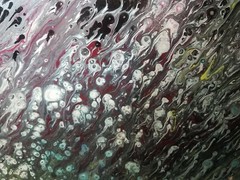 Acrylic pour on canvas 16″x20″ red teal blue green black white