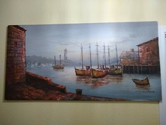 Original oil painting  Sailboats Seascape on canvas signed W. JONES framed 24×48