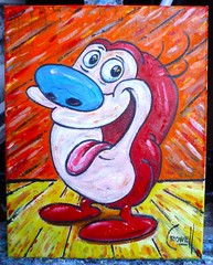 STIMPY, THE CAT tv show art NEW oil painting 8×10 canvas original signed Crowell