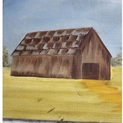 Vintage Landscape Paintings Set of 2 Barn River Scene Fredrix Canvas Board 6×8