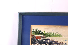 Vintage Coastal Scene With Rocks Ocean Watercolor Painting Signed Nancy M Kirk