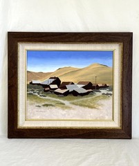 Vintage Framed Oil Painting of California Town Muted Landscape