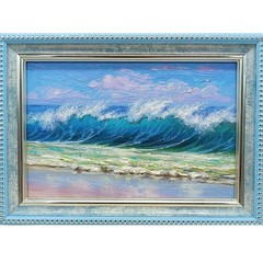 Seascape Seagulls Oil Painting Signed Framed Original Art Wave 6×4 in