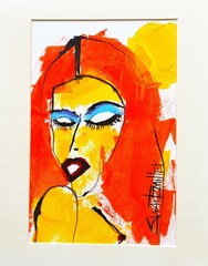 FRAMED ABSTRACT YOUNG LADY Portrait POP ART PAINTING colorful SWARTZMILLER DNA