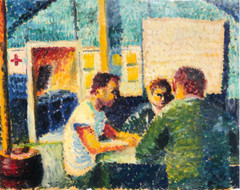 Three Men Sitting at a Table Fauvist Oil Painting-C. 1955-Israel Louis Winarsky