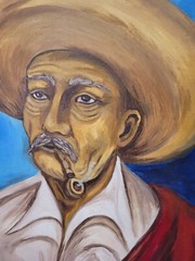 Vintage Oil Painting Mexican Cowboy Smoking Pipe Signed Rogubl Framed 28.5 x 24