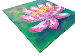 Lotus in a Pond Oil Painting, Original Painting Water Lily, No Frame, 15×15 cm