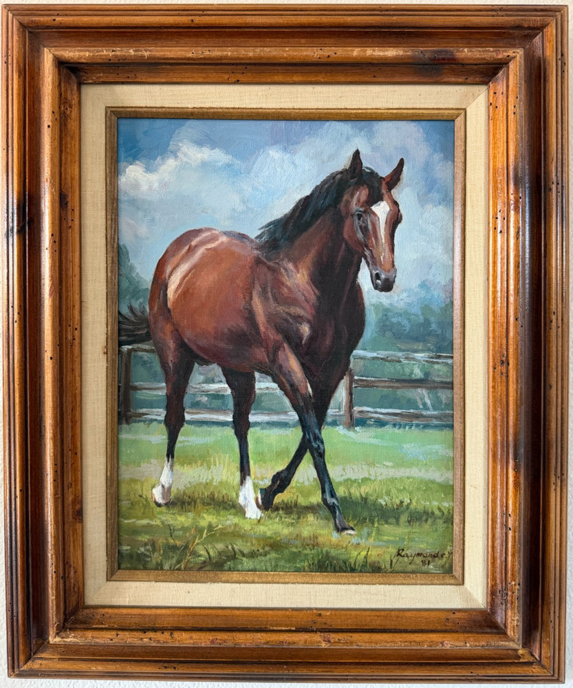 Vintage Original Oil Painting Equestrian Horse Realism Signed Wood Framed Art