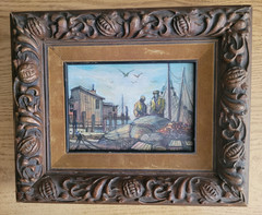 VINTAGE GOUACHE PAINTING…FISHERMEN WORKING ON NETS NEW ENGLAND ADOLF DEHN ?