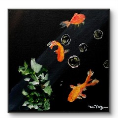 Mary Myers Original Goldfish Bubbles 10×10 Acrylic Signed Expressionist Wildlife