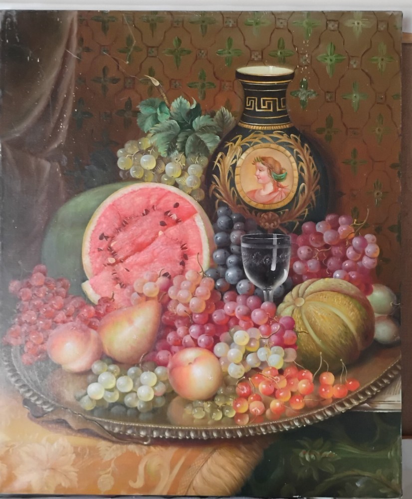 „Still Life with Fruit & Vase“ AFTER William Mason Brown Original Oil/Canvas