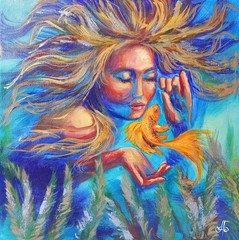 Original Acrylic Portrait Painting Fantasy Impressionist Art Ukraine Artist