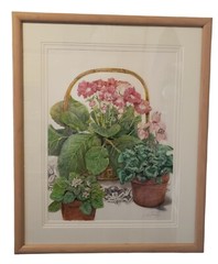 Vintage Still Life Flower Painting Signed Hydrangea Potted Plants Large Framed