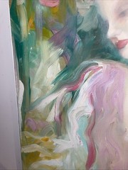 Original thick Oil Painting. Signed CastleLove. Mid 90s NYC Pastels Woman 28×20