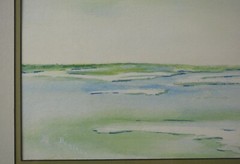 Watercolor Painting – Lighthouse & Homestead on Sea Coast – Janice Berigan