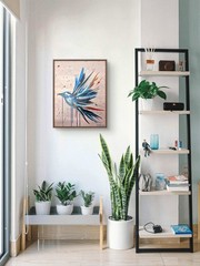 Hand Painted Abstract Minimalist Bird Wall Art Acrylic Canvas Room Decor 16×20