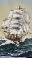 Vintage Tall Ship Oil Painting~Signed R. Smith~ Maritime Seascape Sailing Ocean