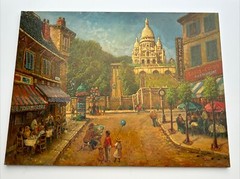 FIL MATTOLA PAINTING LARGE 40 INCH OIL MONTMARTE FRANCE FRENCH CITY VILLAGE
