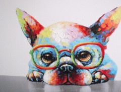 Large 28″x28″ Print Painting Canvas French Bulldog Puppy Glasses Signed Wall Art