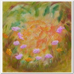 Pink and orange Poppies original painting 20 x 20 inch contemporary by Fallini