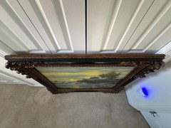 50×40″ Ornate Baroque Giltwood & Black Enamel Frame w/Oil on Canvas Painting