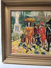 MID CENTURY PAINTING SOLDIERS PEOPLE PARK STATUE ARCHITECTURE MODERNIST FAMOUS