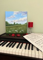 Original Country Landscape Oil Painting Meadow Wild Flowers Rural Field Wall Art