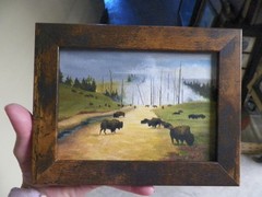 original oil painting Bison western buffalo steam landscape Campbell art 5×7