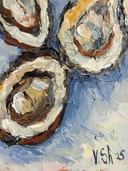 Oysters Original Oil Painting Fish Seafood Art Still life Kitchen Signed 8×5.5